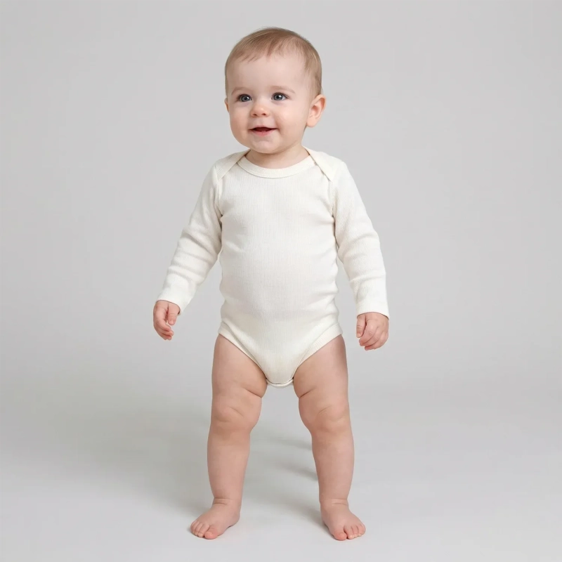 Baby 2-Piece Bodysuit Set &ndash; Long Sleeve Cotton One-Piece with Snap Closures, Soft Ribbed Stretch Fabric for Infants &ndash; White