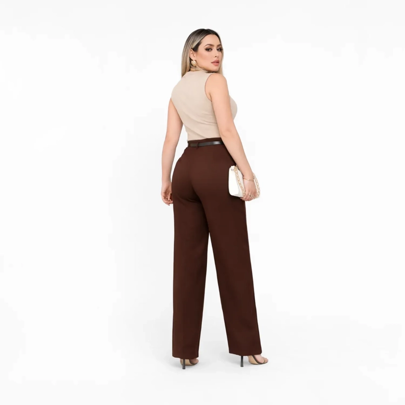 Women&rsquo;s High-Waist Tailored Pants with Belt- Bravvi Classic Straight-Leg Trousers - Structured Office to Casual Wear
