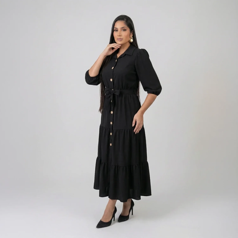 Women&rsquo;s Long Dress - Elegant Full-Length Dress with Flattering Fit - Black