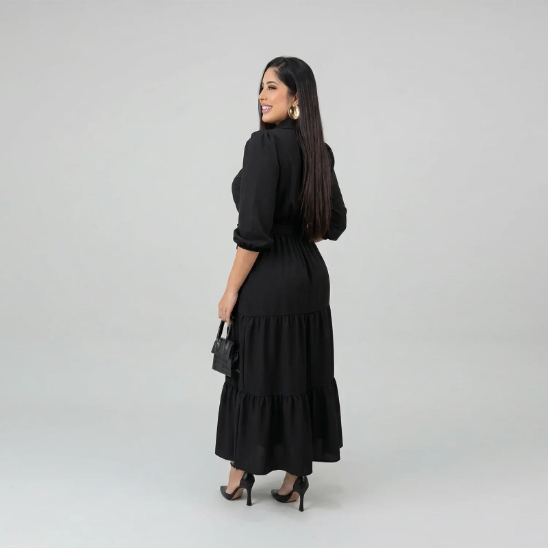 Women&rsquo;s Long Dress - Elegant Full-Length Dress with Flattering Fit - Black