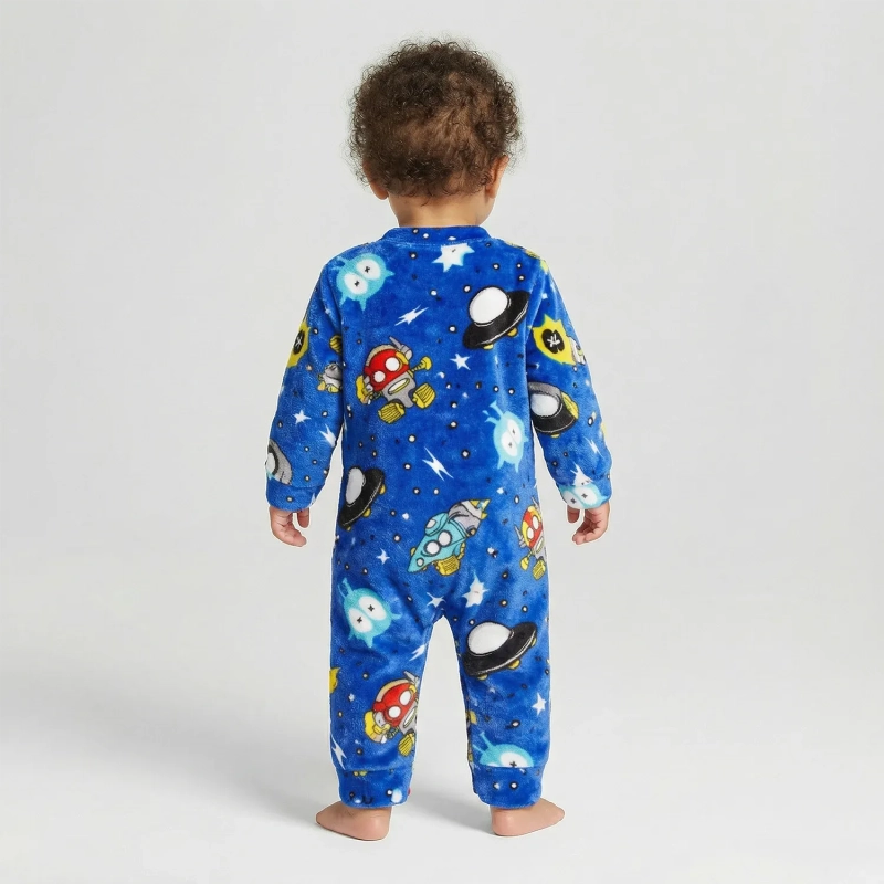 Baby Romper &ndash; Cotton One-Piece with Rocket Print, Soft Crewneck Bodysuit with Snap Closure for Infants &ndash; Blue