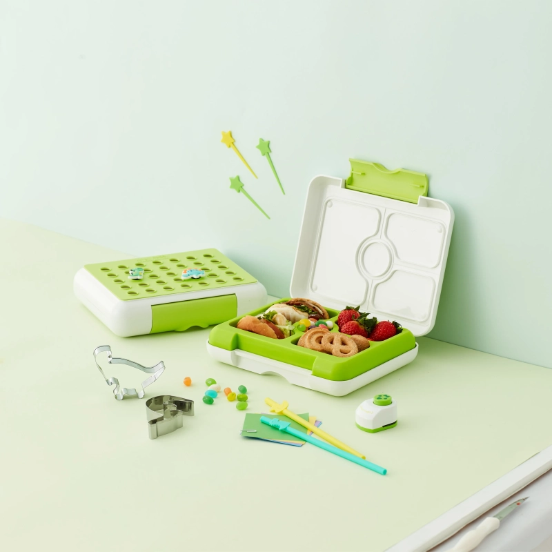 Flex &amp; Lock Flexbox: Blue Dinosaur Edition &ndash; Leak-Proof Silicone Bento Box with Customizable FlexCharmz