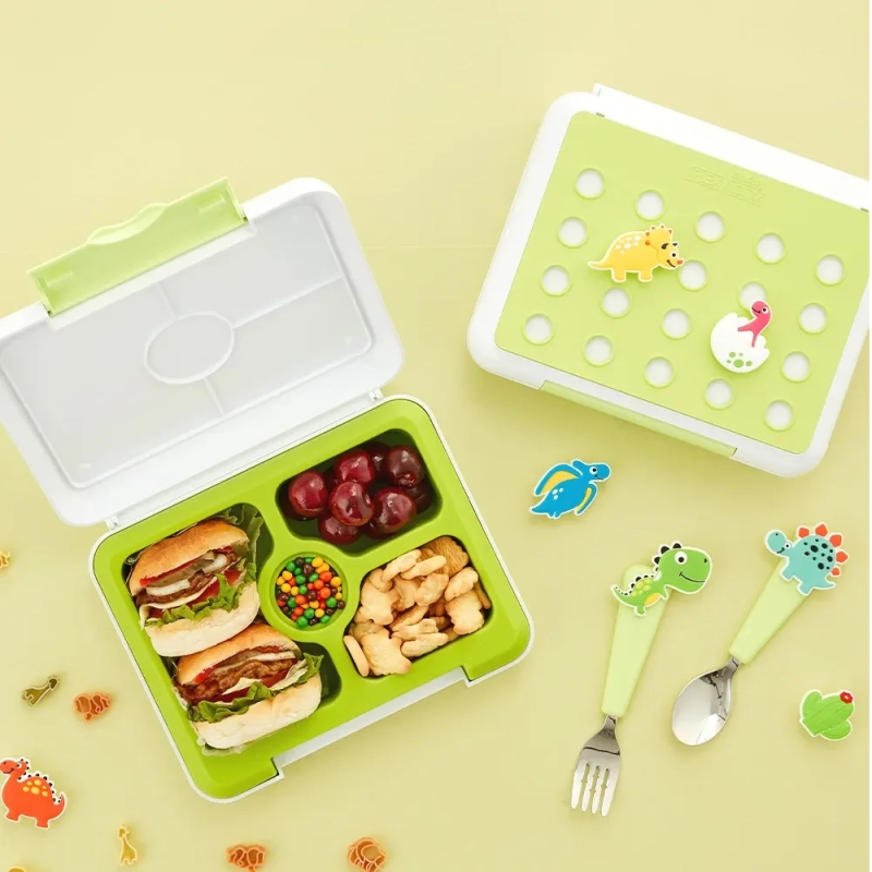 Flex &amp; Lock Flexbox: Blue Dinosaur Edition &ndash; Leak-Proof Silicone Bento Box with Customizable FlexCharmz