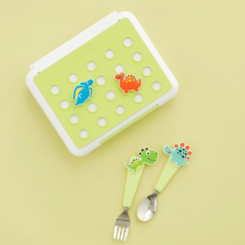Flex &amp; Lock Flexbox: Blue Dinosaur Edition &ndash; Leak-Proof Silicone Bento Box with Customizable FlexCharmz