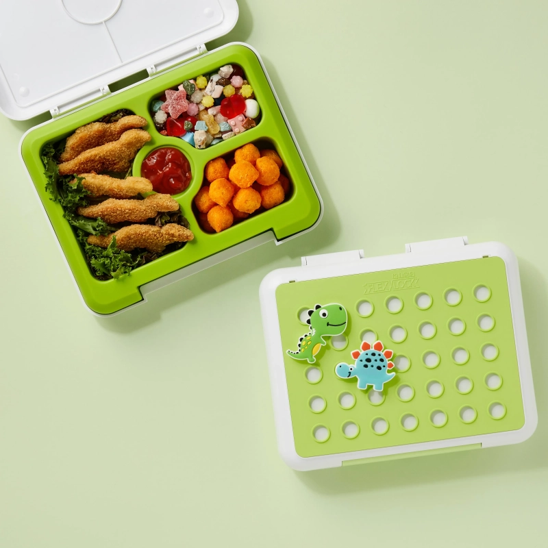 Flex &amp; Lock Flexbox: Blue Dinosaur Edition &ndash; Leak-Proof Silicone Bento Box with Customizable FlexCharmz