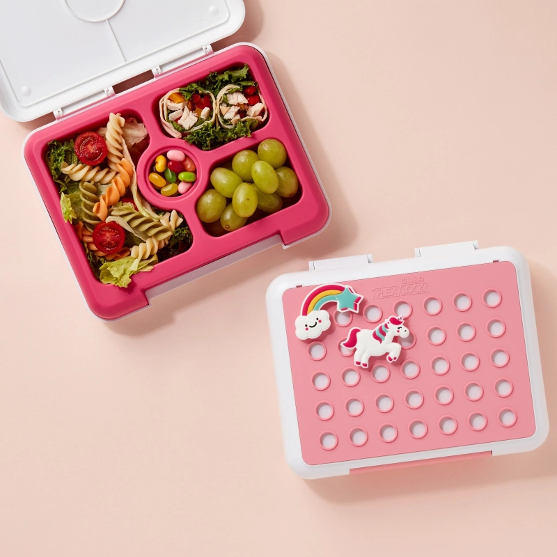 Flex &amp; Lock Flexbox: Pink Unicorn Edition &ndash; Leak-Proof Silicone Bento Box with Customizable FlexCharmz