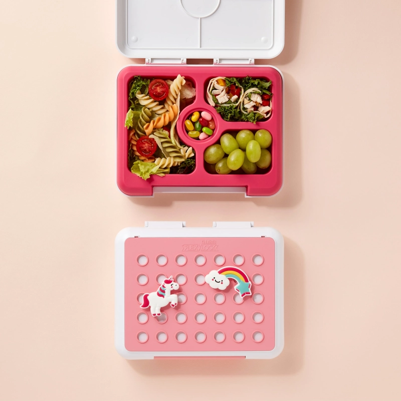 Flex &amp; Lock Flexbox: Pink Unicorn Edition &ndash; Leak-Proof Silicone Bento Box with Customizable FlexCharmz