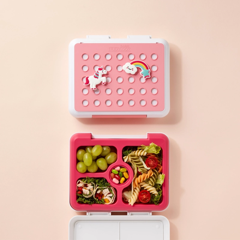 Flex &amp; Lock Flexbox: Pink Unicorn Edition &ndash; Leak-Proof Silicone Bento Box with Customizable FlexCharmz