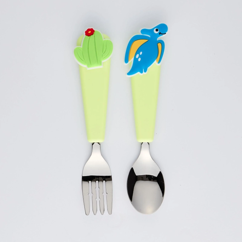 Flex &amp; Lock FlexWarez Kids Ergonomic Utensil Set (Green) &ndash; Self-Feeding Stainless Steel Spoon and Fork for Toddlers, Customizable Silicone Handles