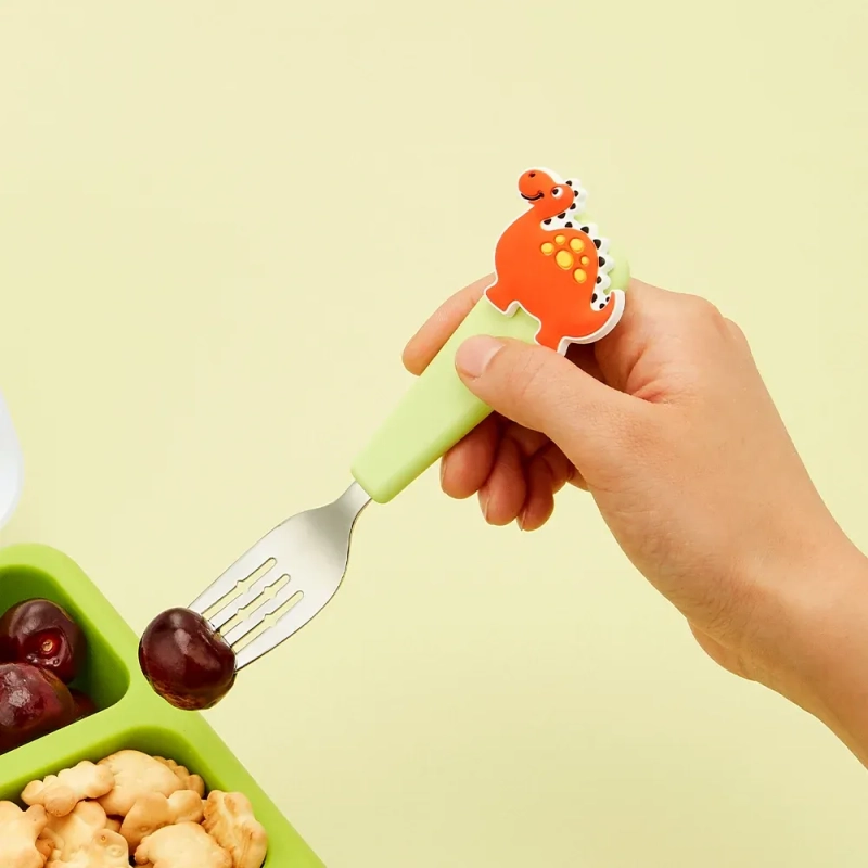 Flex &amp; Lock FlexWarez Kids Ergonomic Utensil Set (Green) &ndash; Self-Feeding Stainless Steel Spoon and Fork for Toddlers, Customizable Silicone Handles