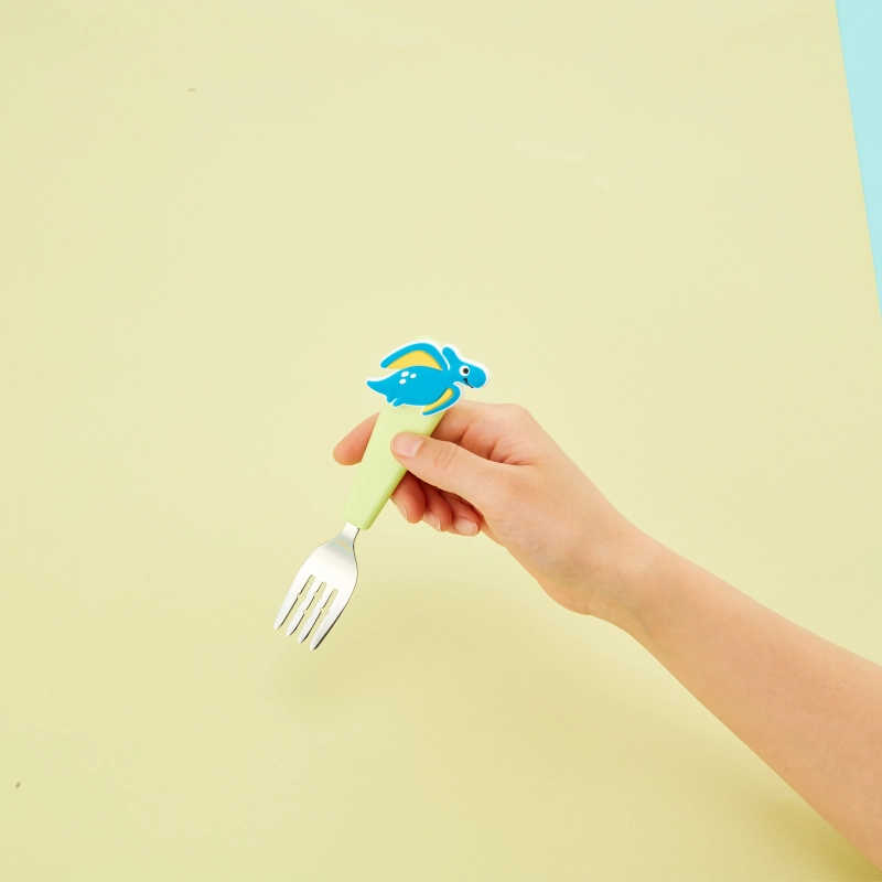 Flex &amp; Lock FlexWarez Kids Ergonomic Utensil Set (Green) &ndash; Self-Feeding Stainless Steel Spoon and Fork for Toddlers, Customizable Silicone Handles