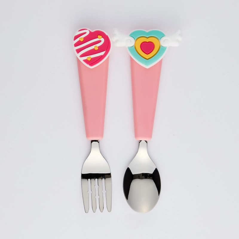 Flex &amp; Lock FlexWarez Kids Ergonomic Utensil Set (Pink) &ndash; Self-Feeding Stainless Steel Spoon and Fork for Toddlers, Customizable Silicone Handles