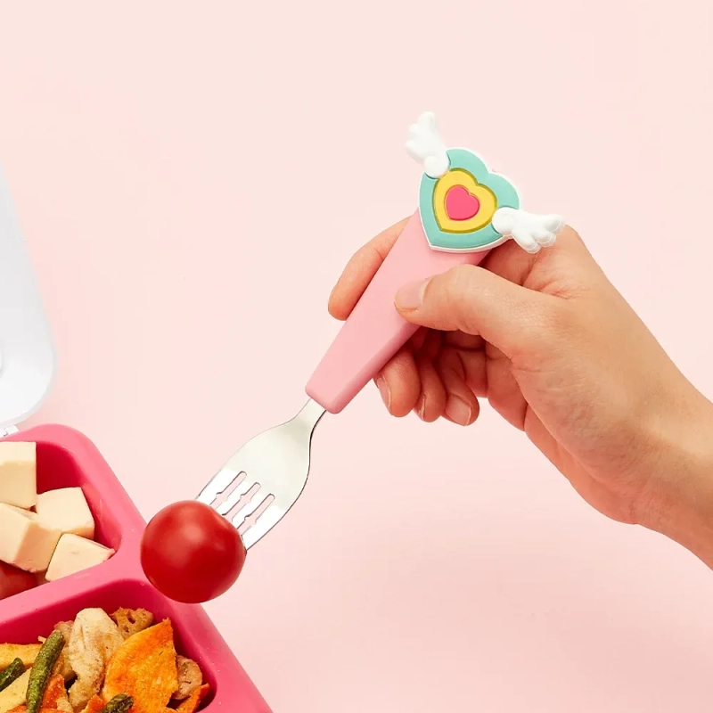 Flex &amp; Lock FlexWarez Kids Ergonomic Utensil Set (Pink) &ndash; Self-Feeding Stainless Steel Spoon and Fork for Toddlers, Customizable Silicone Handles