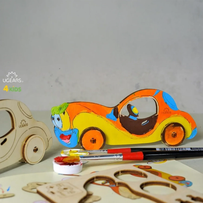 Creative Wooden Colouring Car Model &ndash; Interactive Mechanical DIY Kit for Young Artists