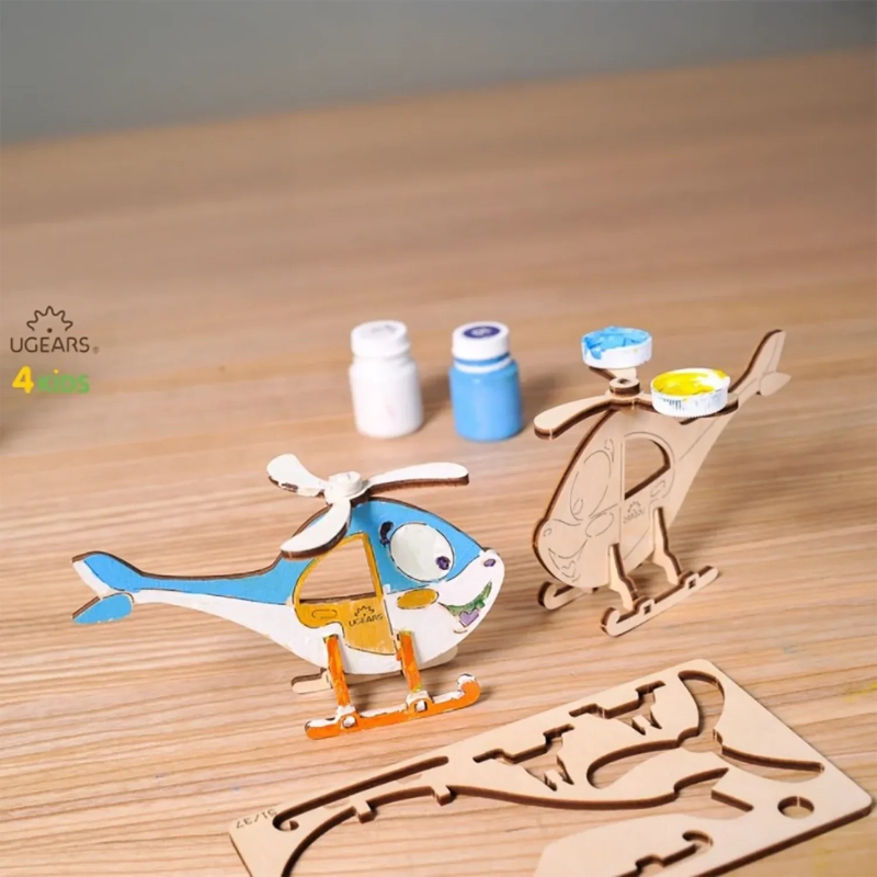 Creative Wooden Colouring Helicopter Model &ndash; Interactive Mechanical DIY Kit for Young Artists