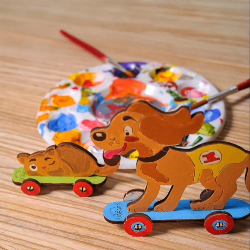 Creative Wooden Colouring Kitten&amp;Puppy Model &ndash; Interactive Mechanical DIY Kit for Young Artists
