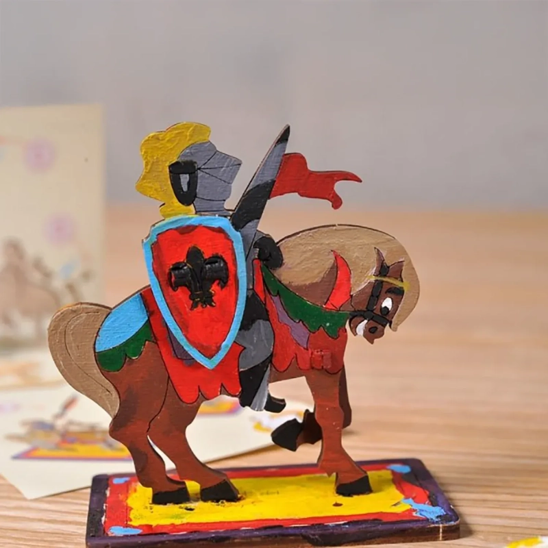 Creative Wooden Colouring Knight Model &ndash; Interactive Mechanical DIY Kit for Young Artists
