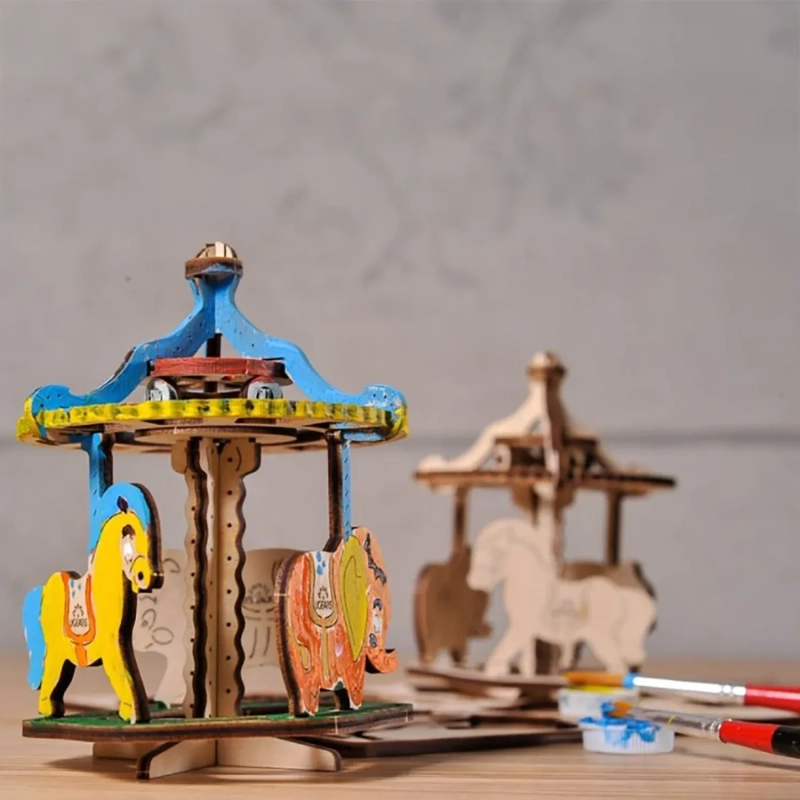 Creative Wooden Colouring Merry-go-round &ndash; Interactive Mechanical DIY Kit for Young Artists