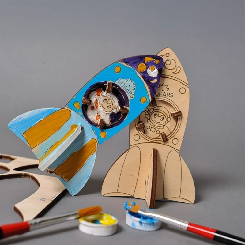 Creative Wooden Colouring Rocket &ndash; Interactive Mechanical DIY Kit for Young Artists