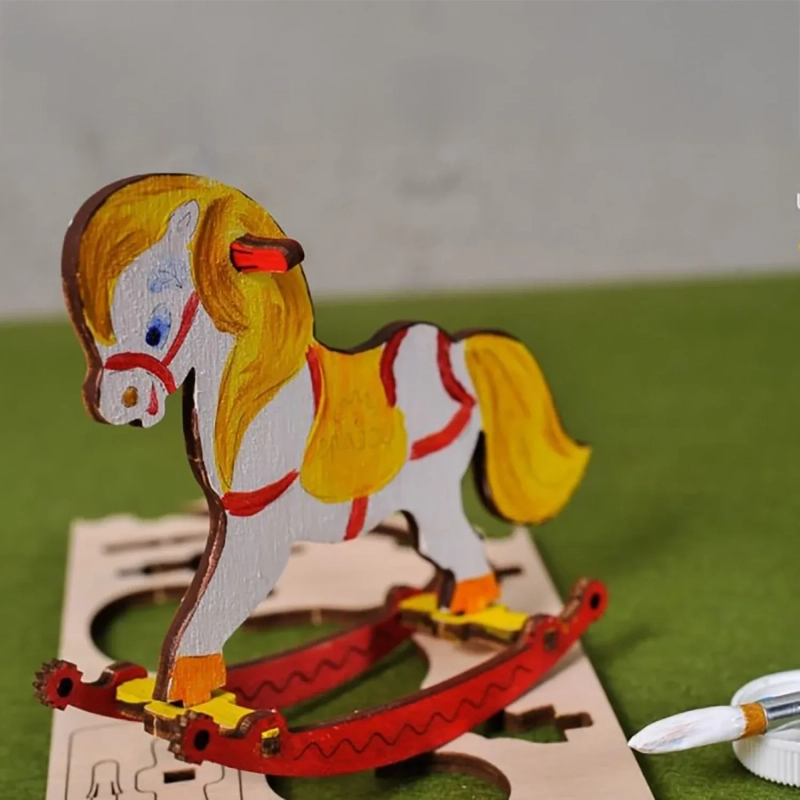 Creative Wooden Colouring Rocking horse &ndash; Interactive Mechanical DIY Kit for Young Artists