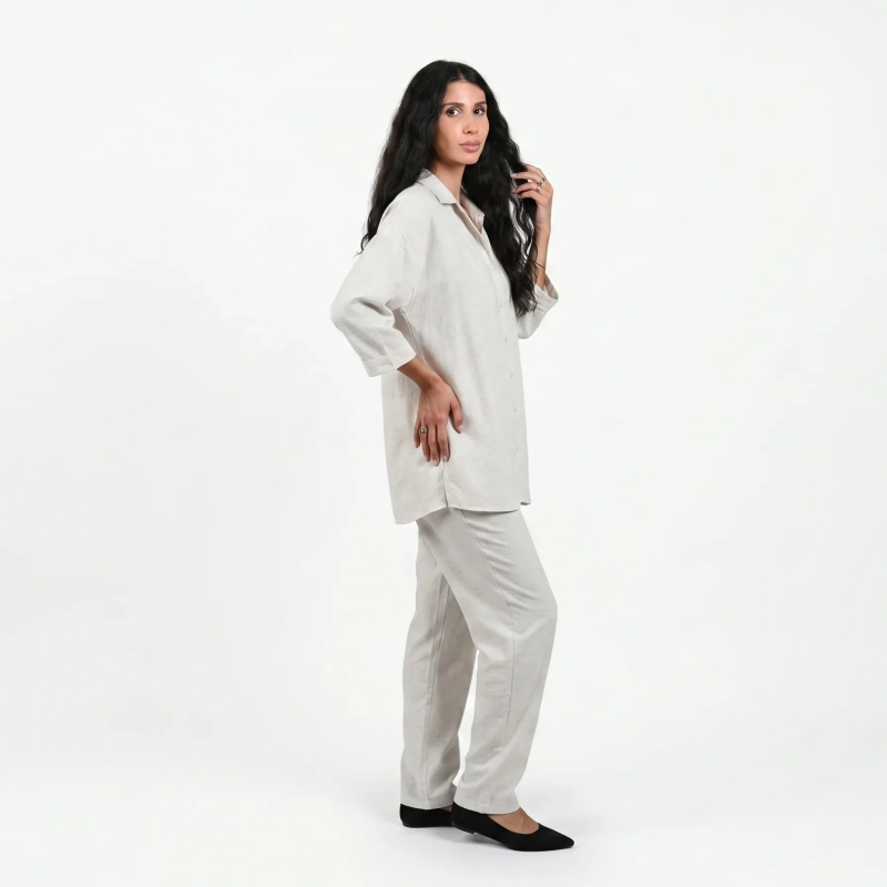 The Linen Muse Set - Relaxed Shirt &amp; Trousers - Beige