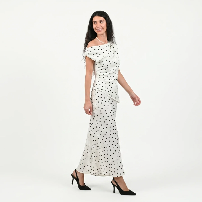 The Polka Muse White Skirt - Fluid Polka-Dot Midi - White