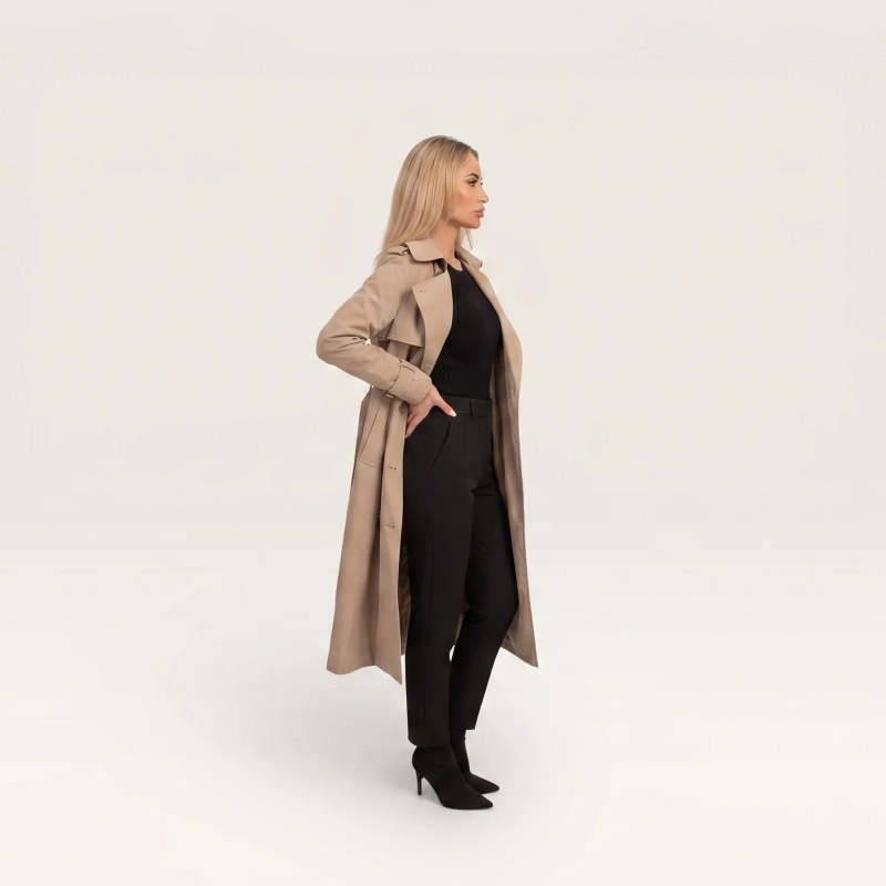 The Elise Trench Top - Timeless Double-Breasted Cut - Beige