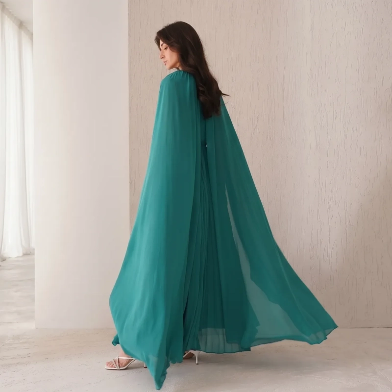 Women's Pleated Elegant Maxi Dress - Timeless Modern Grace Evening Wear - Green