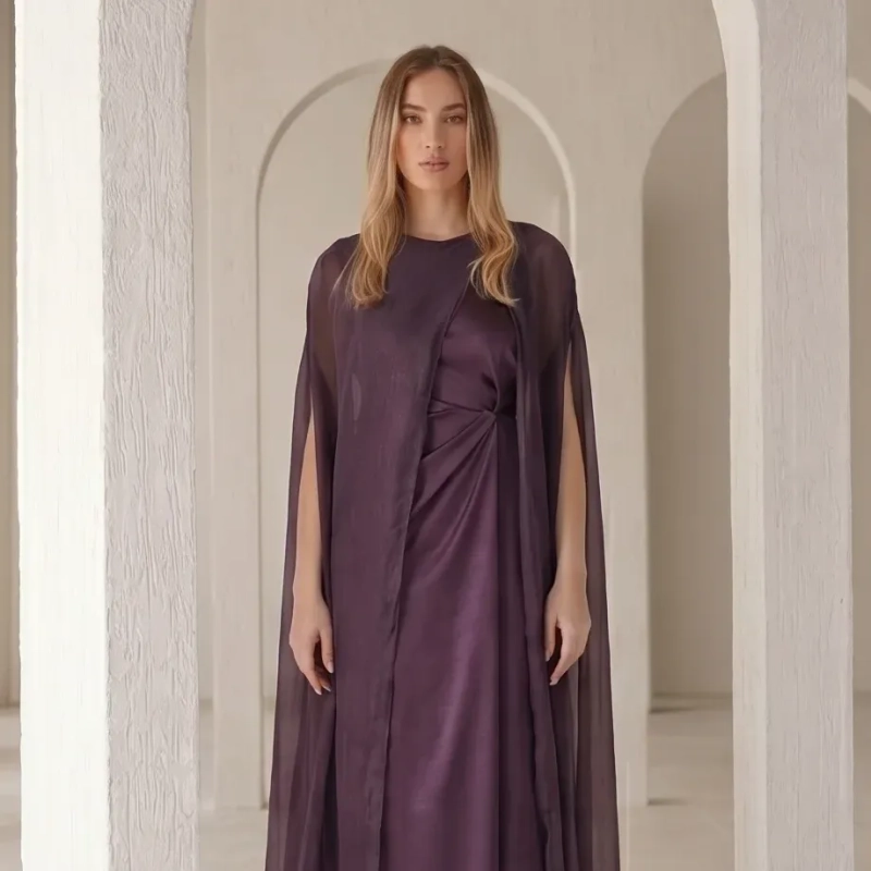 Women's Shoulder Scarf Maxi Dress - Elegant Evening Wear - Purple