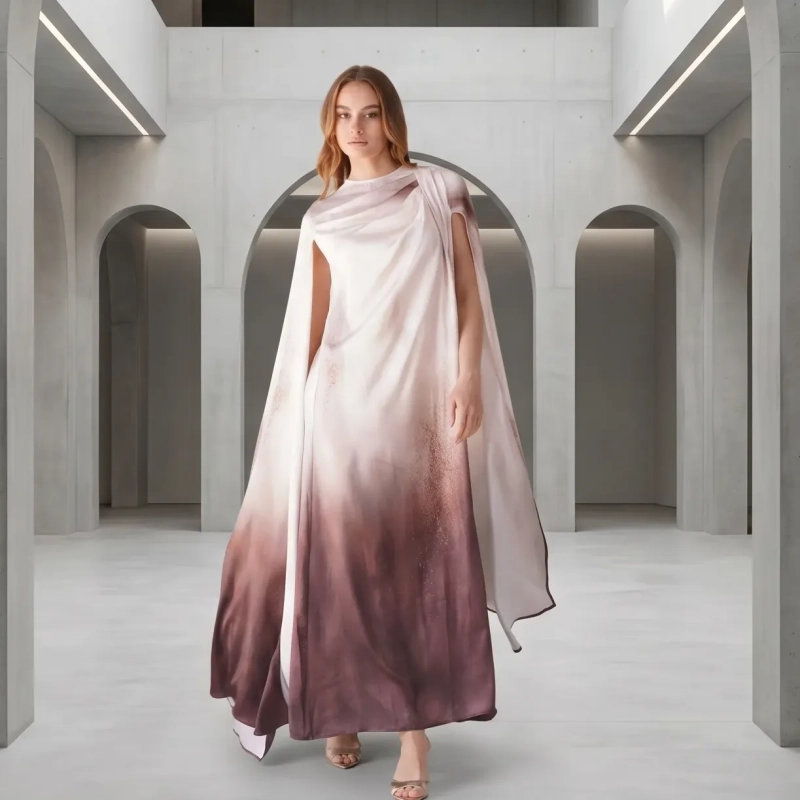 Women's Ombr&eacute; Flowing Maxi Dress - Elegant Gradient Evening Wear - Cream &amp; Brown