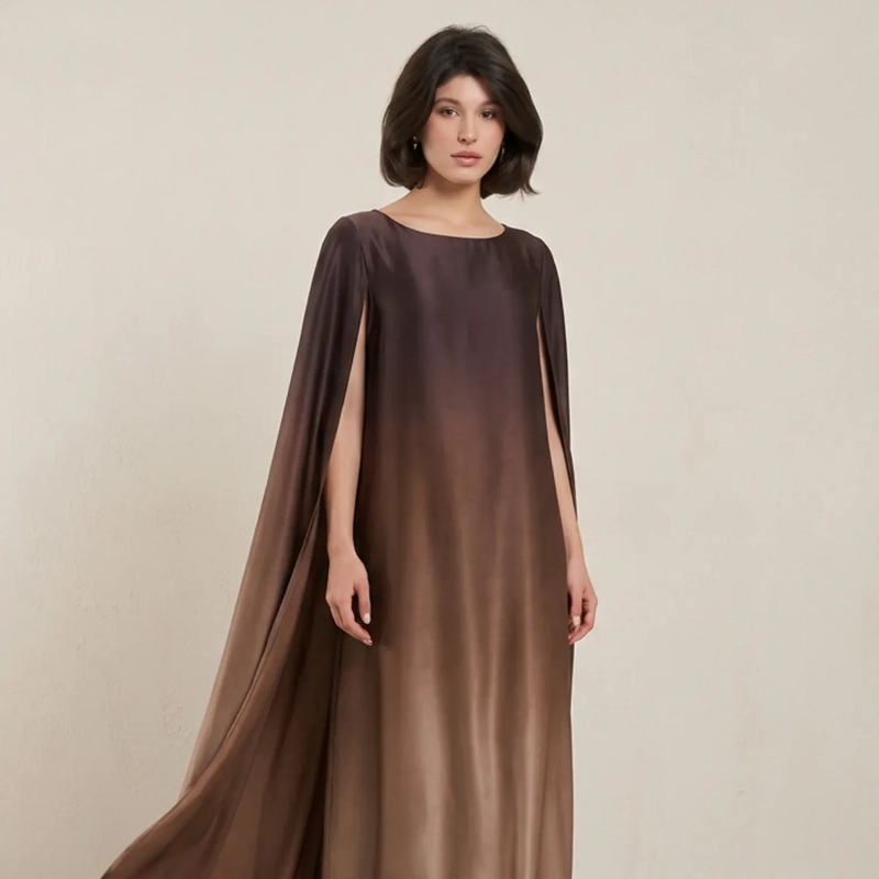 Women's Ombr&eacute; Asymmetric Maxi Dress - Elegant Gradient Evening Wear - Dark Brown