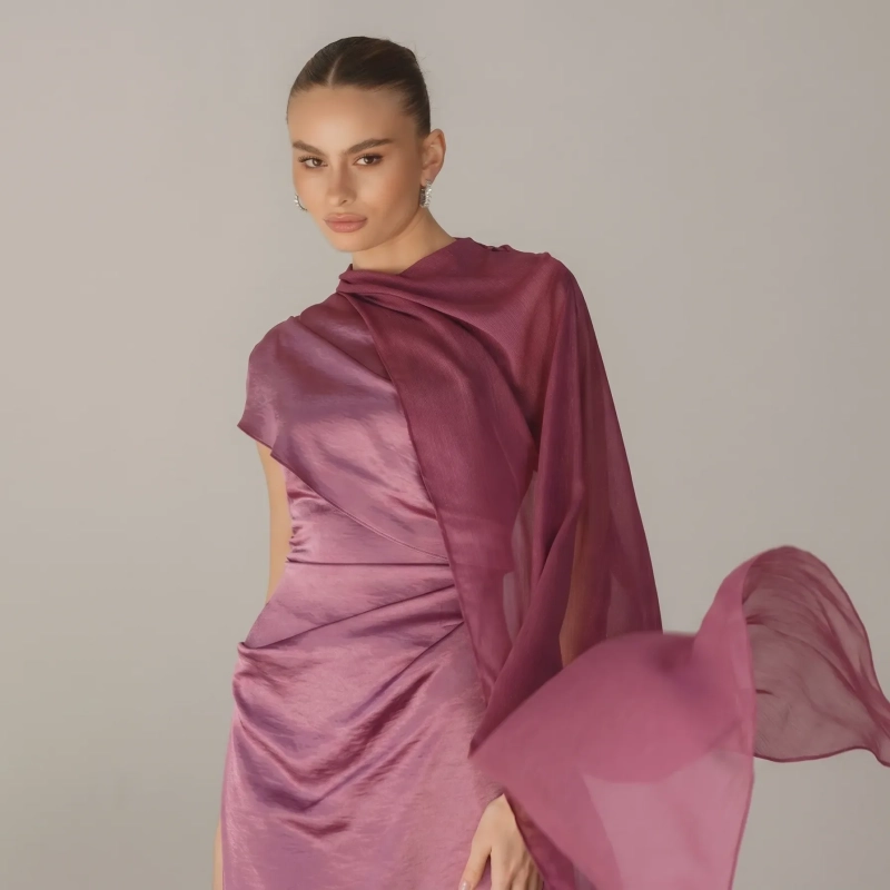 Women's Premium Evening Gown &mdash; Integrated Side Scarf Draped Maxi Dress &mdash; Daytime Socials, Luxury Resort Wear &amp; Sunset Soir&eacute;es &mdash; Dusty Rose