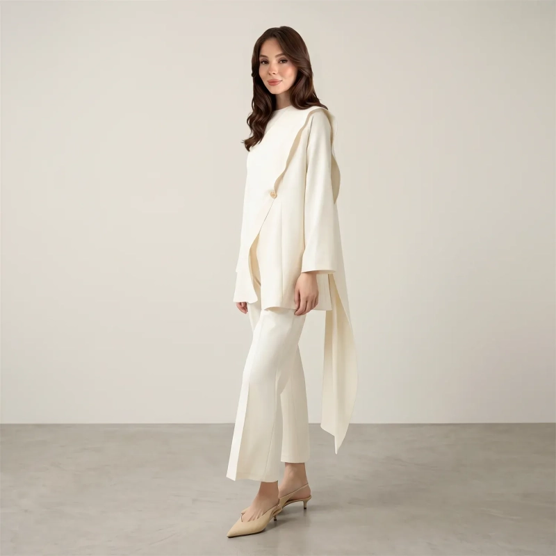 Women's Asymmetric Tailored Pants Suit - Elegant Formal &amp; Evening Wear - Ivory White