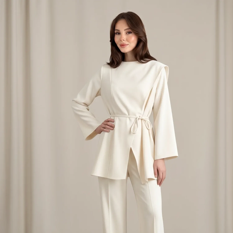 Women's Asymmetric Tailored Pants Suit - Elegant Formal &amp; Evening Wear - Ivory White