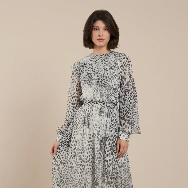 Women's Flowing Maxi Dress With Fabric Belt- Evening Events and Formal Gatherings - White
