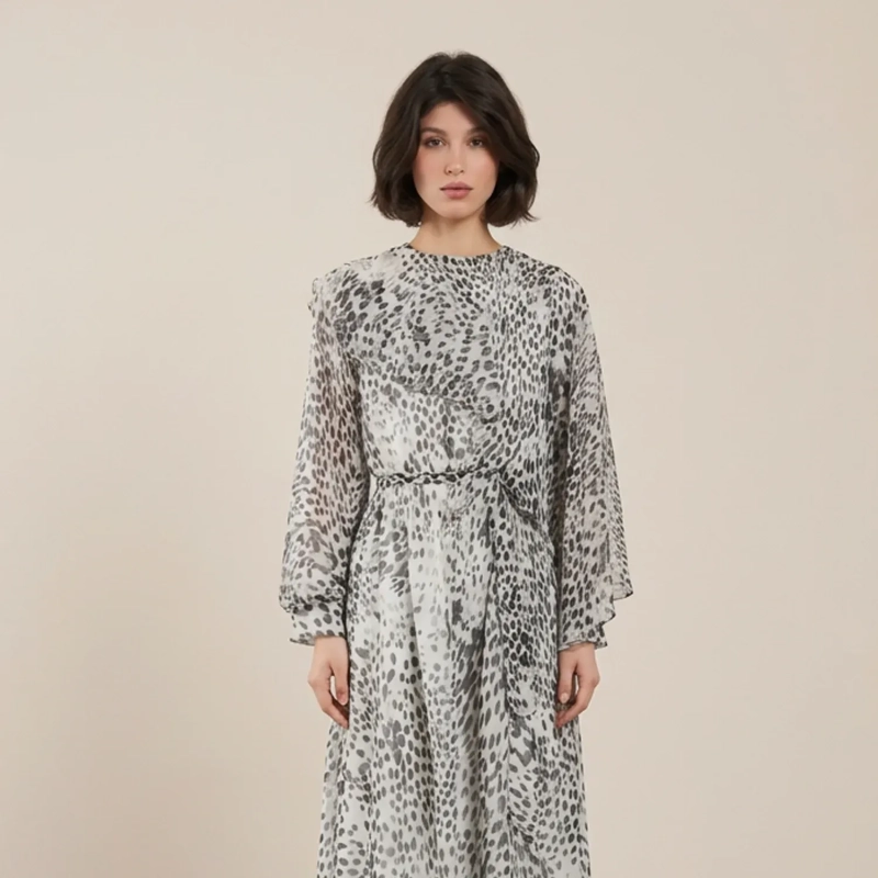 Women's Flowing Maxi Dress With Fabric Belt- Evening Events and Formal Gatherings - White