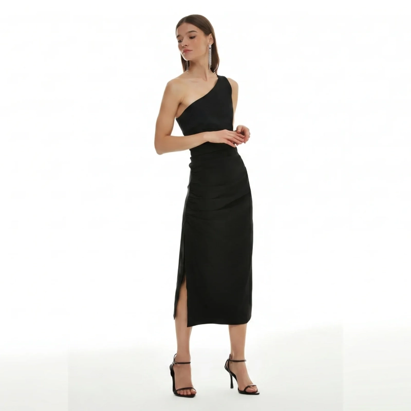 Women's Slim One-Shoulder Dress - Cocktail Party &amp; Evening Glam Wear - Black