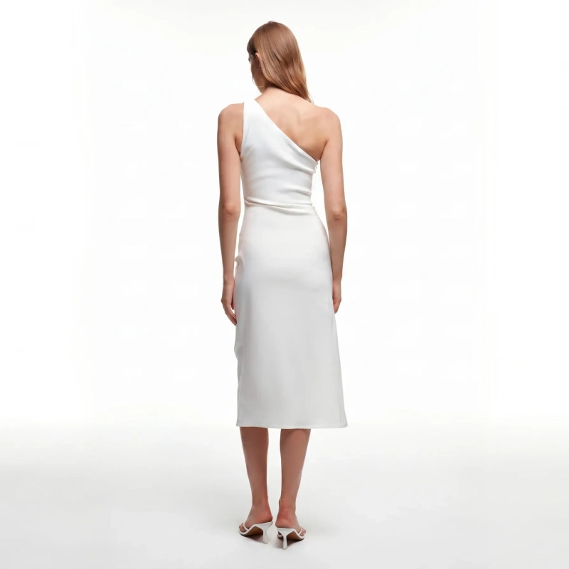 Women's Slim One-Shoulder Dress - Cocktail Party &amp; Evening Glam Wear - White