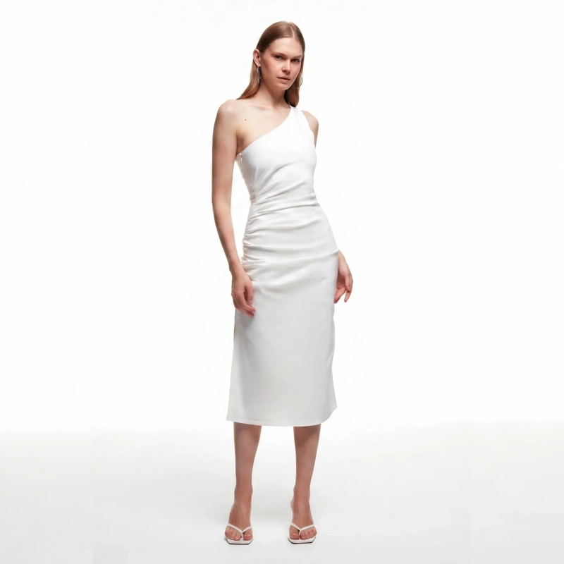 Women's Slim One-Shoulder Dress - Cocktail Party &amp; Evening Glam Wear - White