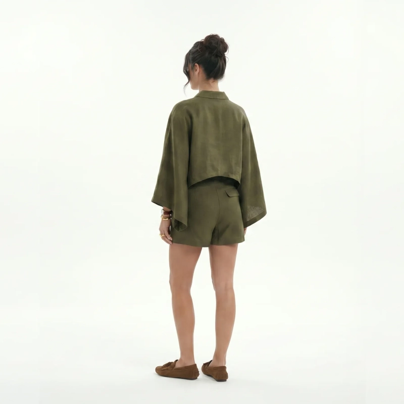 Women's Premium V - Neck Short - Sleeve Top &mdash; Casual Luxury Resort Wear, Daytime Gatherings &amp; Summer Escapes - Olive Green