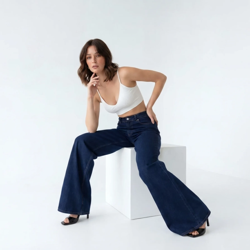Women's Premium Denim Wide - Leg Jeans &mdash; Daytime Socials, Weekend Outings &amp; Chic Streetwear  - Dark Blue Denim