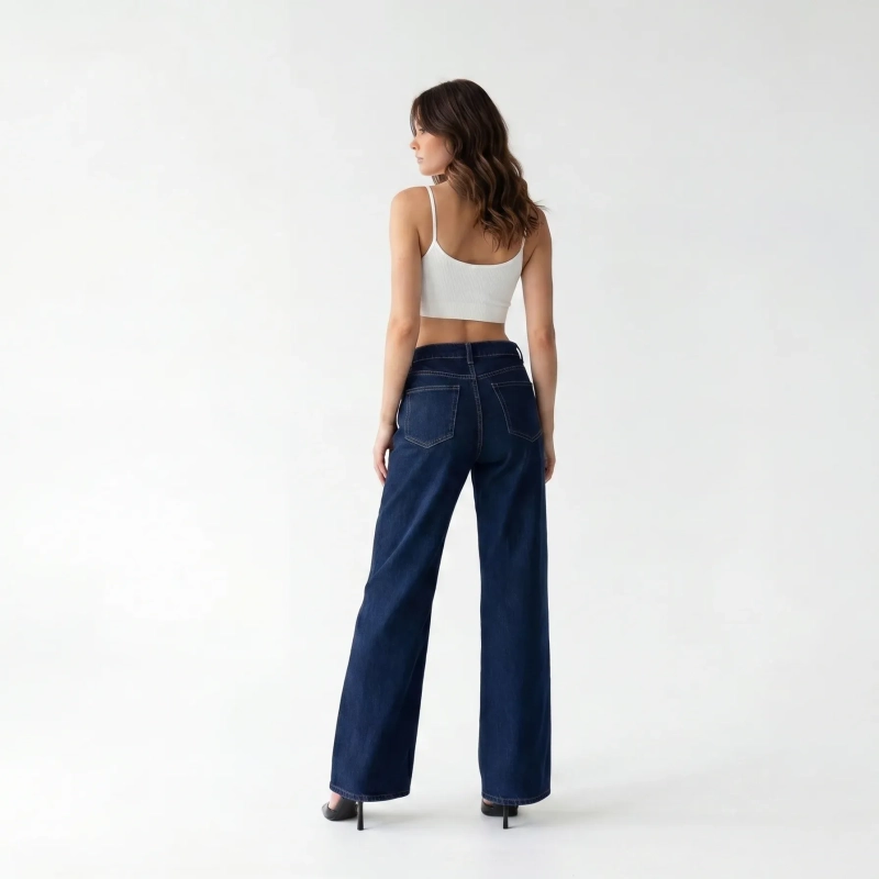 Women's Premium Denim Wide - Leg Jeans &mdash; Daytime Socials, Weekend Outings &amp; Chic Streetwear  - Dark Blue Denim