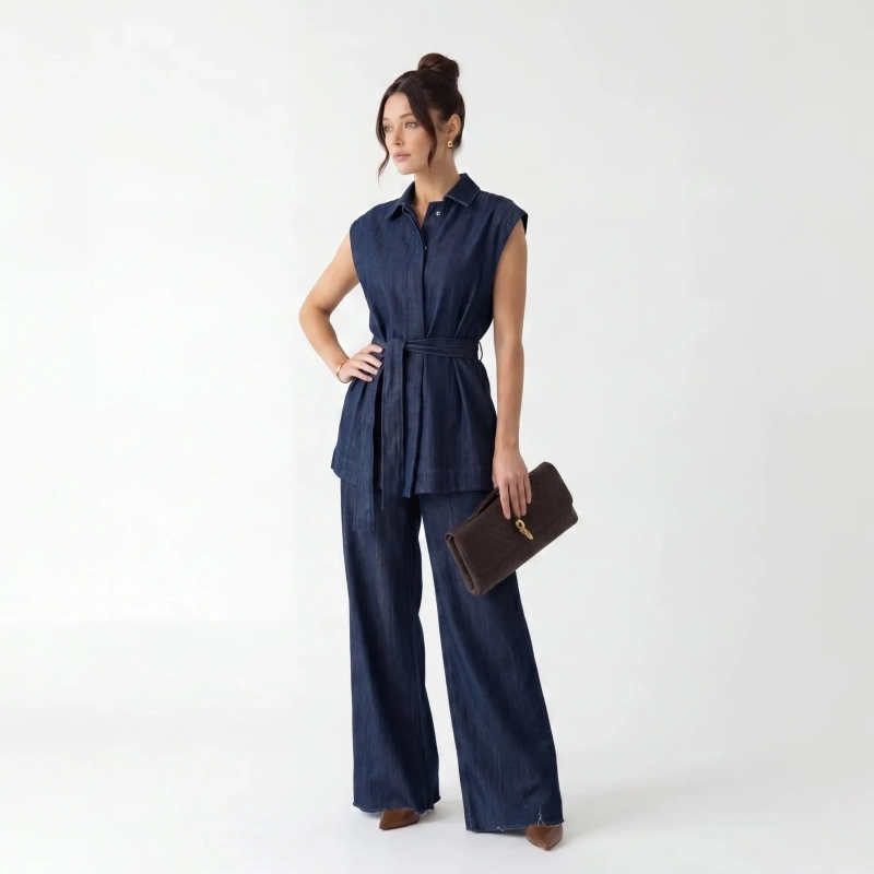 Women's Premium Denim High - Waist Wide - Leg Pants &mdash; Daytime Socials, Weekend Outings &amp; Chic Streetwear - Dark Blue Denim
