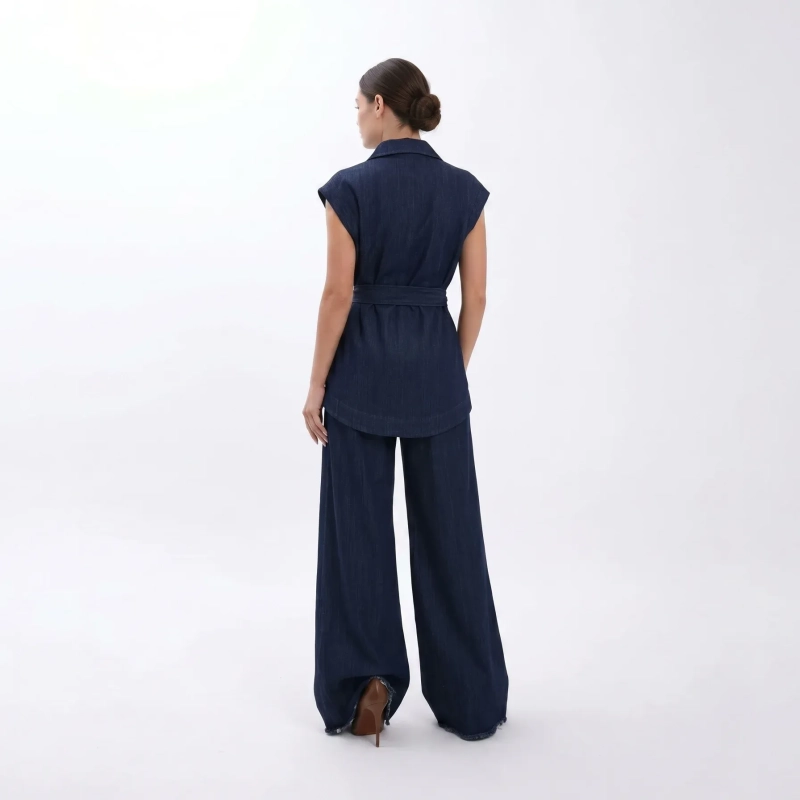 Women's Premium Denim High - Waist Wide - Leg Pants &mdash; Daytime Socials, Weekend Outings &amp; Chic Streetwear - Dark Blue Denim