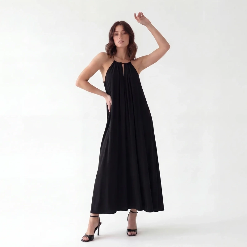 Women's Premium Sleeveless Gathered Maxi Dress Evening Gown &mdash; Coastal Galas, Luxury Resort Wear &amp; Sunset Soir&eacute;es  - Black