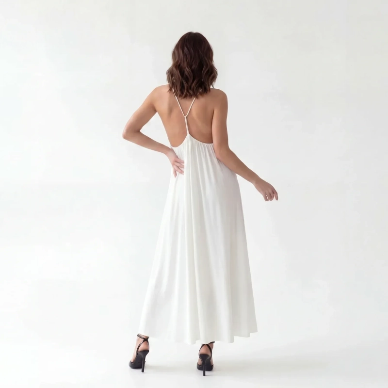 Women's Premium Sleeveless Gathered Maxi Dress Evening Gown &mdash; Coastal Galas, Luxury Resort Wear &amp; Sunset Soir&eacute;es  - White