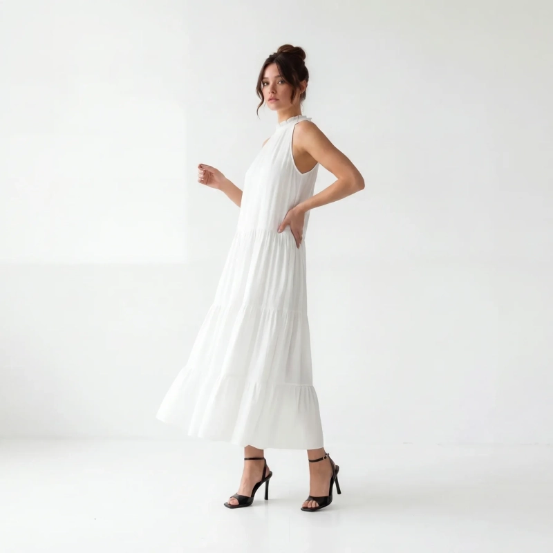 Women's Premium Sleeveless Tiered Maxi Dress Evening Gown &mdash; Coastal Galas, Luxury Resort Wear &amp; Sunset Soir&eacute;es  - White