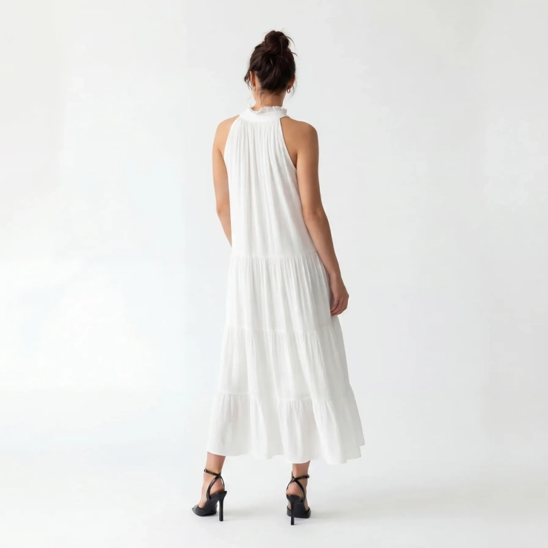 Women's Premium Sleeveless Tiered Maxi Dress Evening Gown &mdash; Coastal Galas, Luxury Resort Wear &amp; Sunset Soir&eacute;es  - White