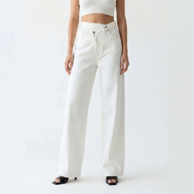 Women's Premium Denim High - Waist Wide - Leg Jeans Trousers &mdash; Daytime Socials, Weekend Outings &amp; Chic Streetwear  - White