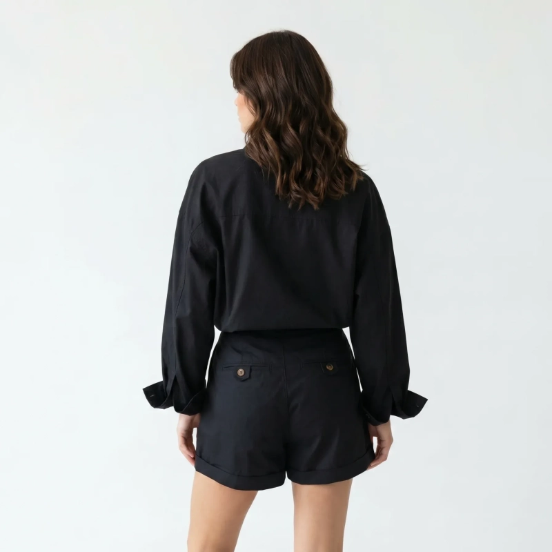 Women's Premium Tailored One - Piece Short Playsuit &mdash; Daytime Socials, Luxury Resort Lounging &amp; Summer Escapes - Black